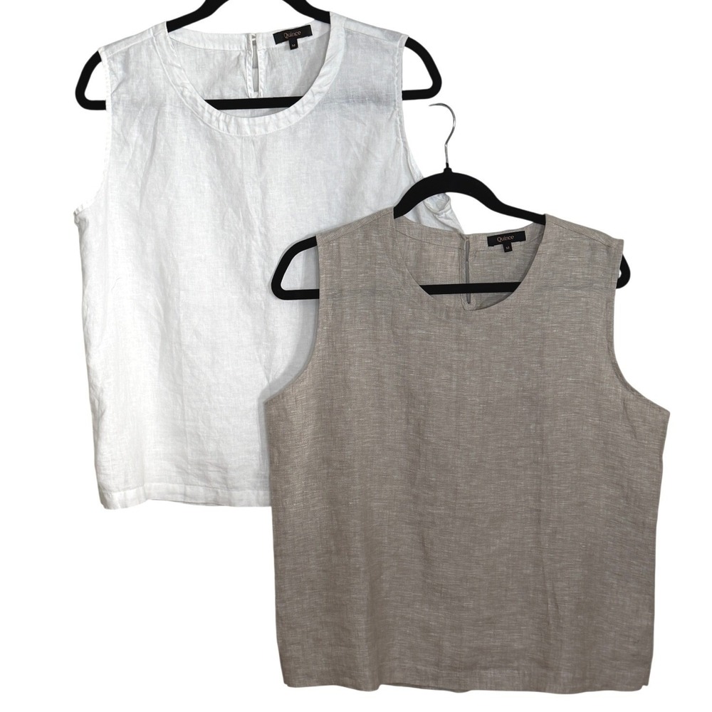 Quince 100% European Linen Tank Top Set of 2 Coastal Minimalist Neutral Medium